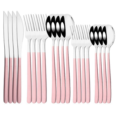20Pcs Pink Silver Stainless Steel Dinnerware Set - Casatrail.com